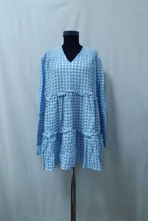 Trendi kratka haljina kariranog dezena 0403, Boja: bela i plava, IVET.BA - Nova Kolekcija