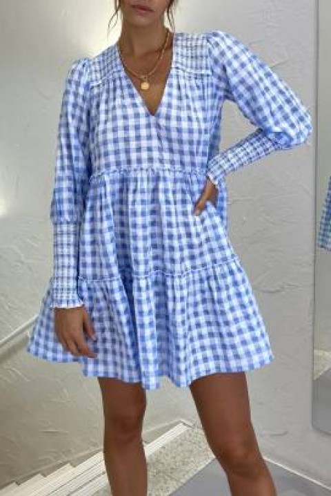 Trendi kratka haljina kariranog dezena 0403, Boja: bela i plava, IVET.BA - Nova Kolekcija